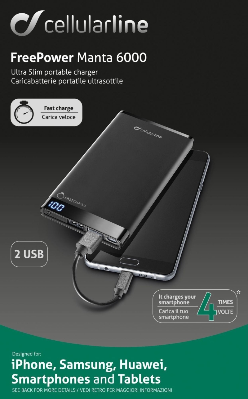 CELLULARLINE PowerBank slim 6000 mAh Cellular Line Freepower Manta 6000 nero